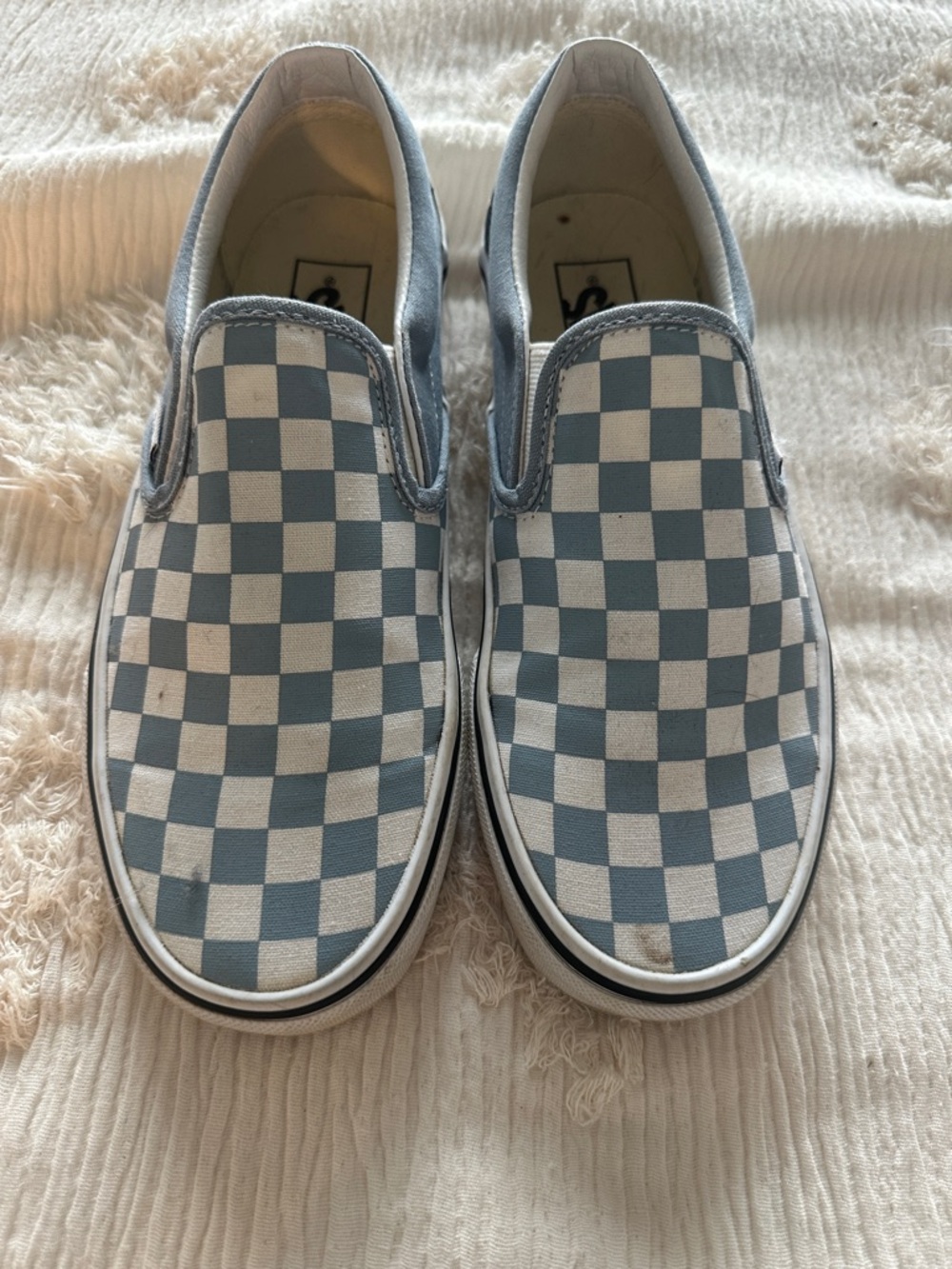 Vans Women’s Slip-On Checkerboard Sneakers - Light Blue & White